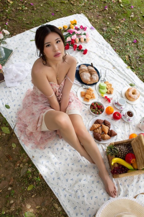 Oriental centerfold model Mspuiyi gets nude while having a picnic - #314943