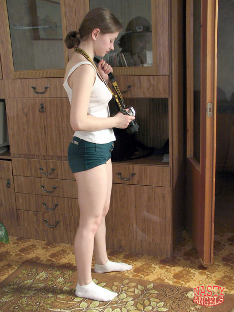 Horny amateur teens undress and photograph each other in the living room - #980038