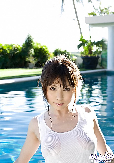 Skinny asian coed with nice tits Aya Hirai stripping by the pool - Gallery #1164