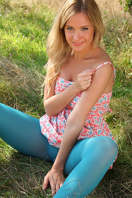 Thin hottie Elle Richie strips to blue tights and showcases her small melons - Image 11 of 20  in Pantyhose category   featuring Elle Richie 