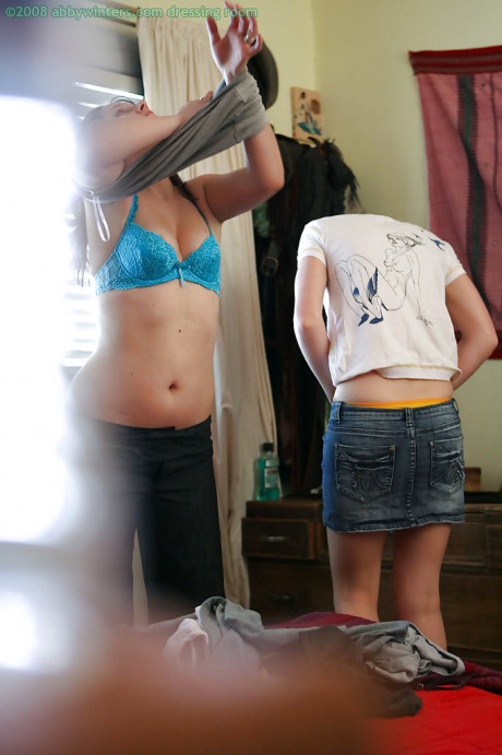 Dirty lesbian teens Greta and Jamie Lee helping each other get dressed - #499396