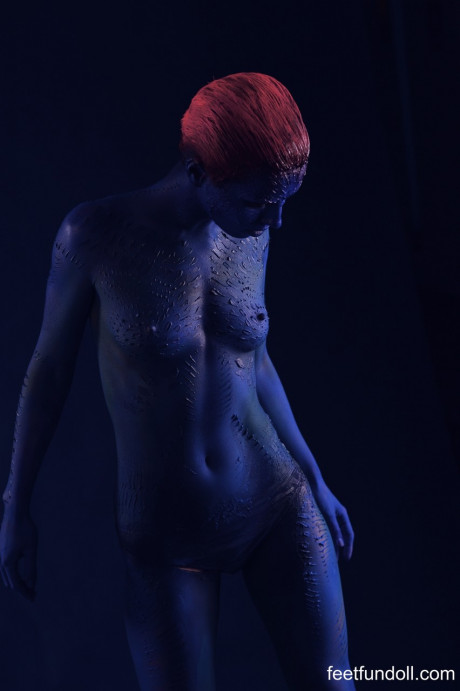 Redheaded babe in cosplay body paint Lisa Dove flaunts her small breasts and ass #51990