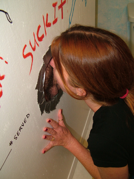 Sleazy redhead wife Dee swallowing a dong at the gloryhole and receiving a facial - #668193