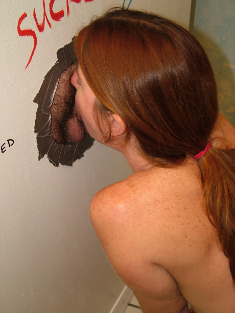 Sleazy redhead wife Dee swallowing a dong at the gloryhole and receiving a facial - #668196