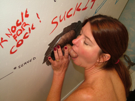 Sleazy redhead wife Dee swallowing a dong at the gloryhole and receiving a facial - #668198