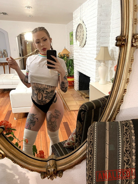 Tattooed vixen Baby Sid takes selfies of her incredible ass and bald cunt - #823298