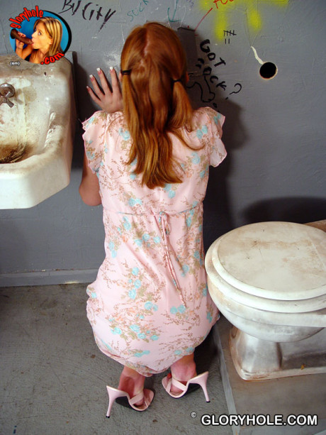 Adorable teenie Sally kneels in the toilet, sucks gloryhole rod & tastes sperm - #329211