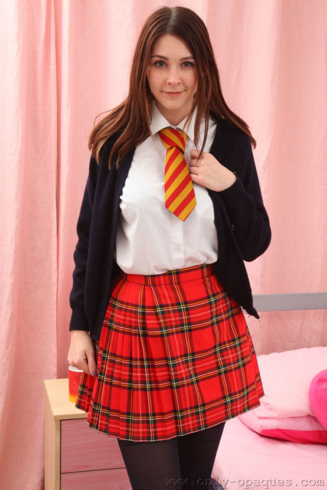 Sexy tasty schoolgirl Lauren Chelsea taking off uniform and posing in leggings - #479746