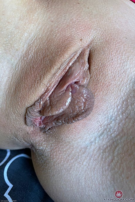 Pretty brunette Vera King shows her tasty pussy lips up close on her bed - Image 6 of 21  in Big Clit category   featuring Vera King 
