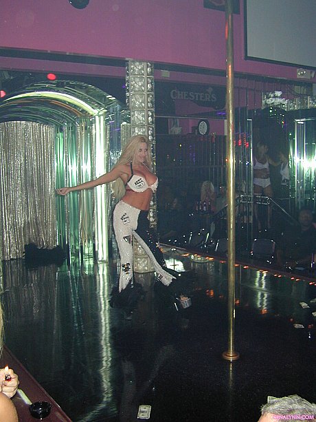 Cute blondy Gina Lynn takes to a stripper stage in a thong and heels - Image 11 of 15  in Spreading category   featuring Gina Lynn 