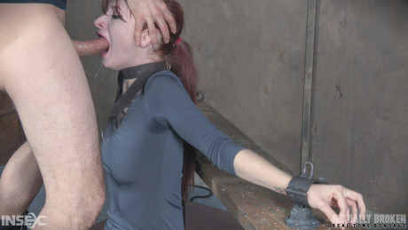Pale red hair Violet Monroe undergoes a rough throat fucking in cage - #424610