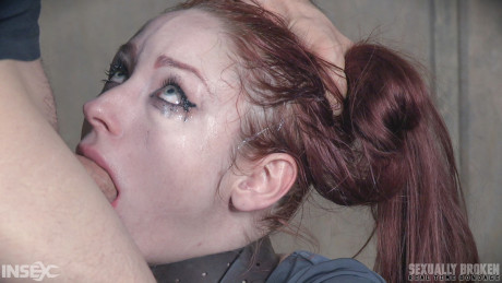 Pale red hair Violet Monroe undergoes a rough throat fucking in cage - #424615
