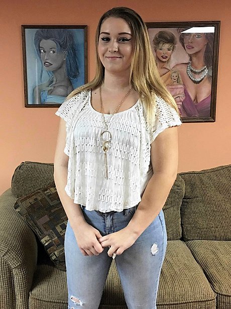 Amateur BBW Dymond Rose reveals her big melons & fat butt before sucking a dick - Image 1 of 20  in Teen category   featuring Logan Drake, Dymond Rose 