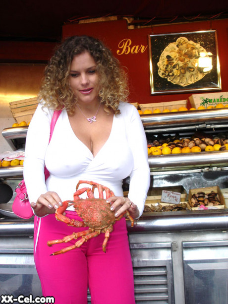 Curly haired babe Angel Crisa exposes her mesmerizing melons and poses in public - #647086