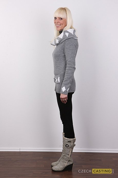 Aged yellow-haired woman removes her clothing to stand undressed for the first time - Image 3 of 20  in Tiny Tits category   featuring Dana 