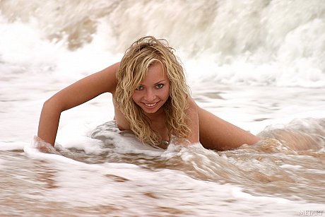 Blondy teen Alena A teases with her natural melons and poses on the beach - Image 11 of 20  in Pussy category   featuring Alena A 