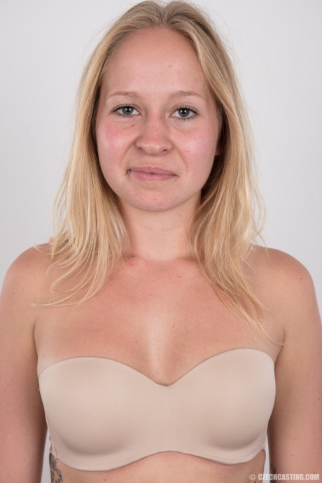 Blonde amateur Veronika exposes her tan lined titties in black undies - #581293