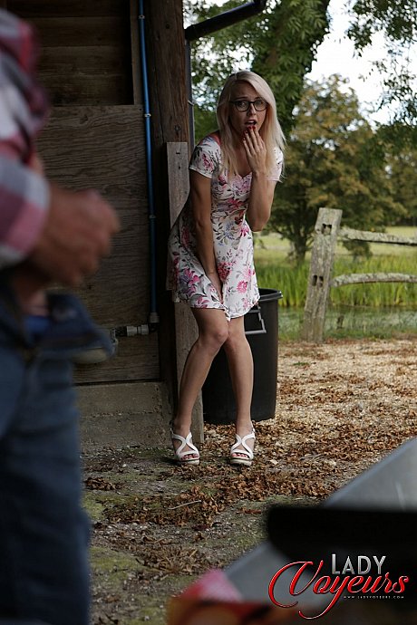 Farmer's fiance Chloe Toy teases her wanking hubby in attractive undies in the barn