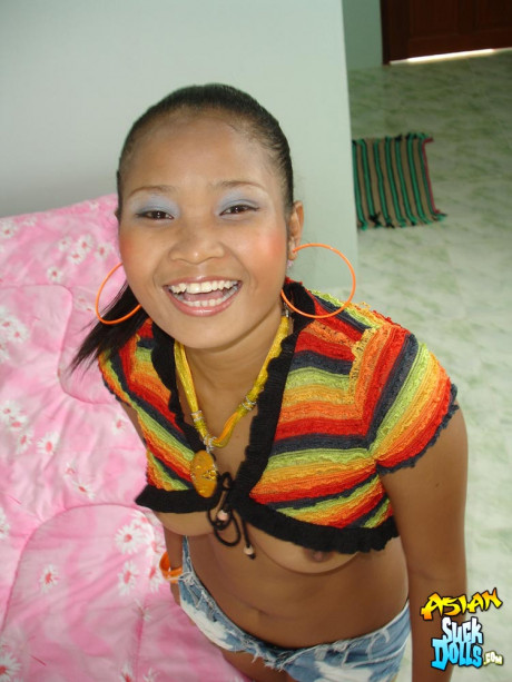 Fine Thai babe A unveils her juicy titties and strips to her panties - #1266261