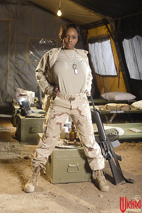 Ebony military girl GF lady Jada Fire doffs her uniform & shows off her exotic melons - Image 2 of 20  in Pussy category   featuring Jada Fire 