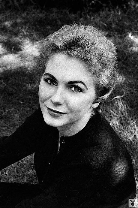 Centerfold grandma Jonnie seductively posing bare-breasted in a black & white shoot - Image 16 of 16  in Model category   featuring Jonnie Nicely 