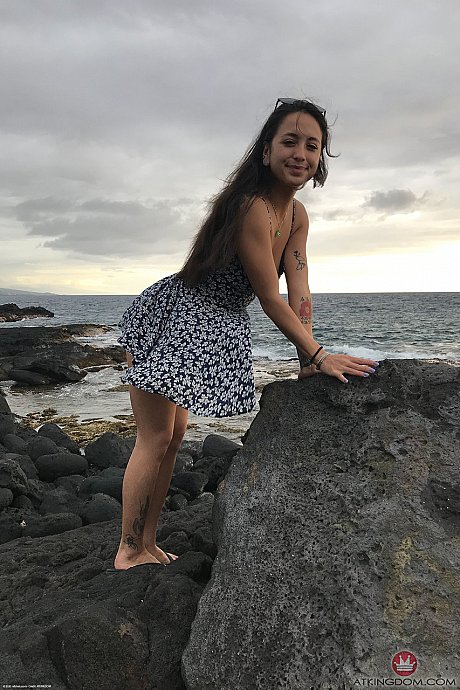 Teenie Mi Ha Doan flashes her boobies and exposes her silky cunt on the beach - Image 6 of 20  in Big Clit category   featuring Mi Ha Doan 