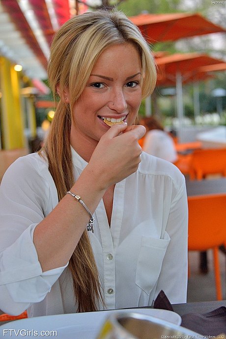 Petite blondie teen Sydney shows her small behind and twat in public - Image 16 of 20  in Babe category   featuring Sydney 