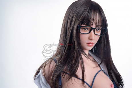 Charming sex doll in glasses & fishnets Yuuka shows her yummy titties in a armchair - #946023