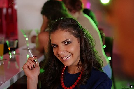 Smoking brunette Henessy does deepthroat & deep anal in bar pickup orgy - Image 6 of 16  in Pussy category   featuring Henessy 