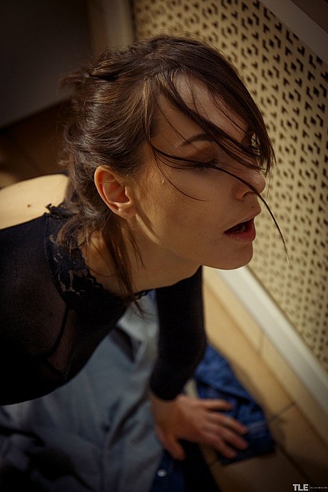 Glamorous brunette Poppy masturbates in her pretty bodystocking in the washroom - Image 13 of 20  in Model category   featuring Poppy 