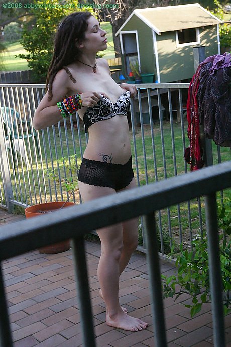 Horny brunette amateur Elyse getting dressed after masturbating - Image 6 of 16  in Outdoor category   featuring Elyse 
