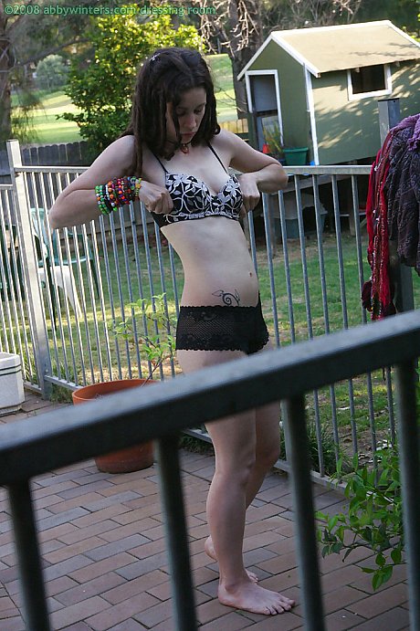 Horny brunette amateur Elyse getting dressed after masturbating - Image 7 of 16  in Outdoor category   featuring Elyse 