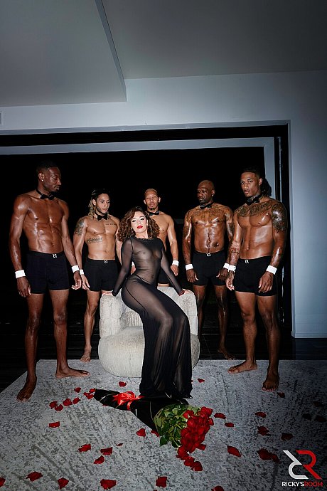 Brunette Willow Ryder poses in her sheer dress among a bunch of black males - Image 14 of 20  in Hardcore category   featuring Ricky Johnson, Chocolate God, Willow Ryder, Hollywood Cash, Derek Savage, Jay Hefner 