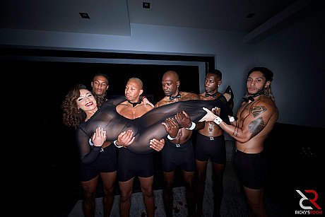 Brunette Willow Ryder poses in her sheer dress among a bunch of black males - Image 20 of 20  in Hardcore category   featuring Ricky Johnson, Chocolate God, Willow Ryder, Hollywood Cash, Derek Savage, Jay Hefner 