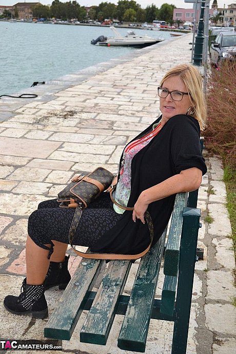 Hugely busty cougar whore Chrissy swims and lounges at the beach stark nude - Image 1 of 19  in Outdoor category   featuring Nude Chrissy 