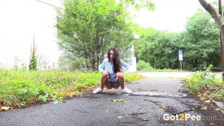Dark haired Mistica needs to pee while in suburbs - #85623