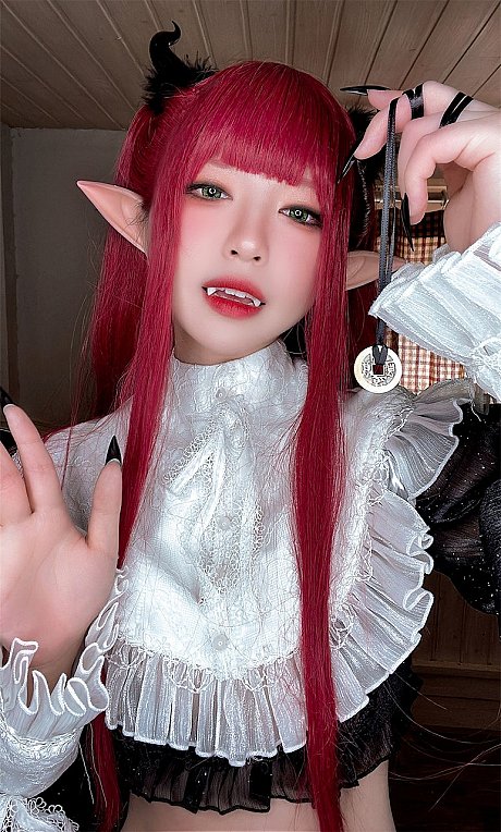 Ginger Head asian babe with pointy ears Liz poses in a seductive undergarment - Image 9 of 10  in Asian category  