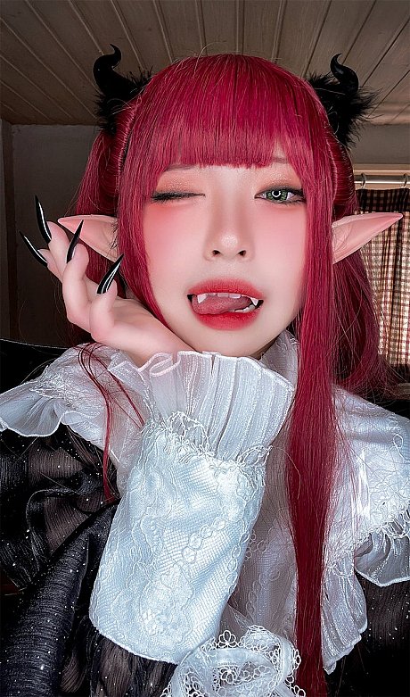 Ginger Head asian babe with pointy ears Liz poses in a seductive undergarment - Image 10 of 10  in Asian category  