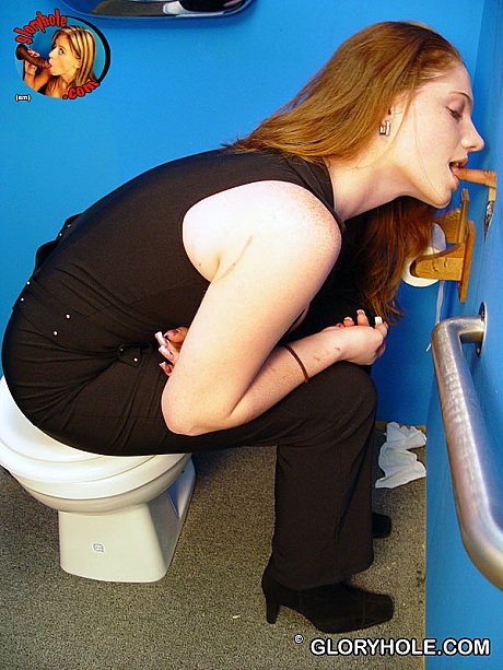 Nympho Jennifer sucks a penis through a gloryhole while sitting on the toilet - Image 2 of 21  in Big Tits category   featuring Jennifer Gold 