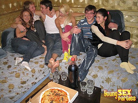 Fresh teenie hoes engage in group sex while attending a pizza party - Image 1 of 16  in Teen category   featuring Nessa Shine 