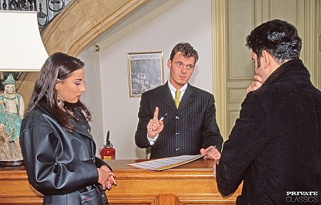 Hot chick gf broad gets double nailed by her date and a hubby BF lover working the reception desk - Image 2 of 12  in Outdoor category   featuring Alain Deloin, Richard Langin, Carla Dori 