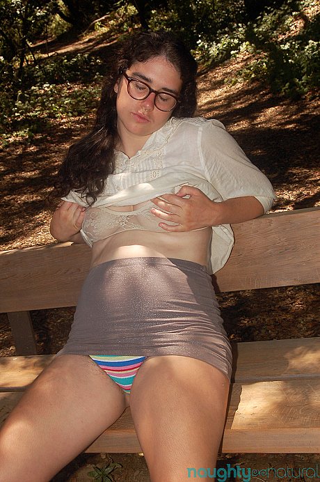 Geeky amateur young Lucy Haze strips at the park and shows her hairy body - Image 1 of 20  in Teen category   featuring LucyHaze 