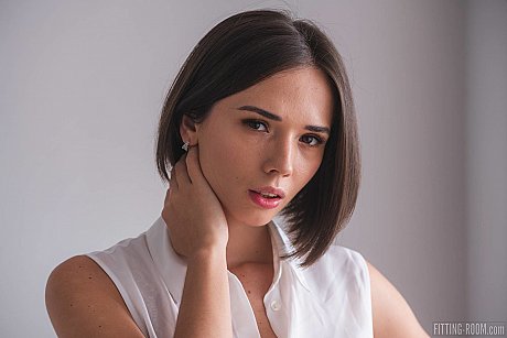 Ravishing brunette young Eve sexy toys her twat while wearing white knee socks