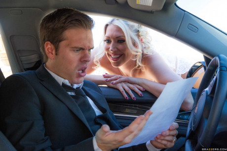 Blonde bride with massive boobs Lexi Lowe licks wide rod and gets behind sexed - #532989