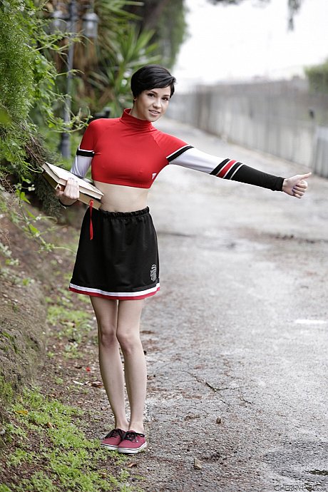 Hitchhiking cheerleader Cadey Mercury gets a fuck & facial from her horny ride - Image 1 of 21  in Pussy category   featuring Cadey Mercury, Ryan Ryder 