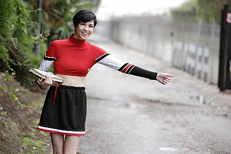 Hitchhiking cheerleader Cadey Mercury gets a fuck & facial from her horny ride - Image 2 of 21  in Pussy category   featuring Cadey Mercury, Ryan Ryder 