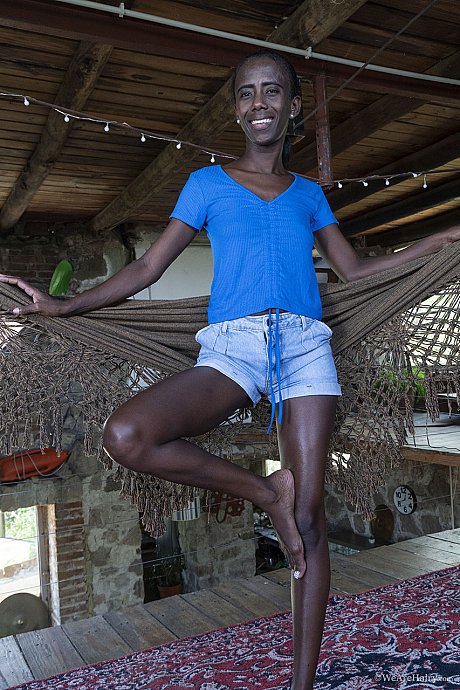 Skinny ebony babe Luz M flaunts her small boobies during a charming striptease - Image 2 of 20  in Babe category   featuring Luz M 