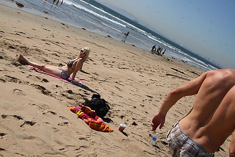 Chubby yellow-haired sunbather Siri flaunts her gigantic boobs in a bikini on the beach - Image 6 of 16  in Amateur category   featuring Siri, Romeo Price 