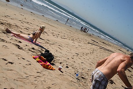 Chubby yellow-haired sunbather Siri flaunts her gigantic boobs in a bikini on the beach - Image 7 of 16  in Amateur category   featuring Siri, Romeo Price 
