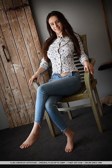 Sweet brunette young Alisa Amore removes blue jeans on way to modeling nude - Image 1 of 18  in Babe category   featuring Alisa Amore 